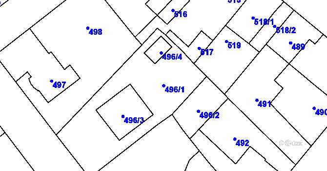 Parcela st. 496/1 v KÚ Jaroměř, Katastrální mapa