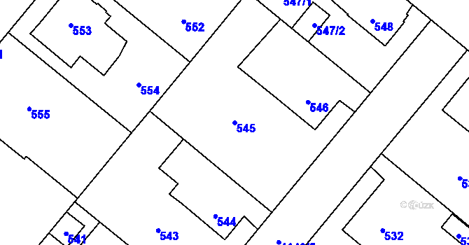 Parcela st. 545 v KÚ Jaroměř, Katastrální mapa