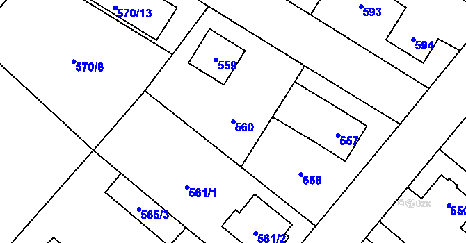 Parcela st. 560 v KÚ Jaroměř, Katastrální mapa