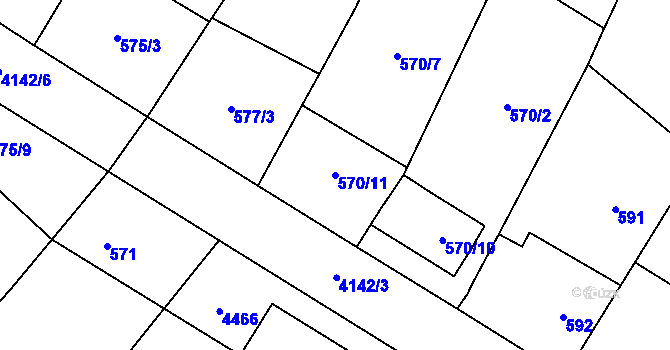 Parcela st. 570/11 v KÚ Jaroměř, Katastrální mapa