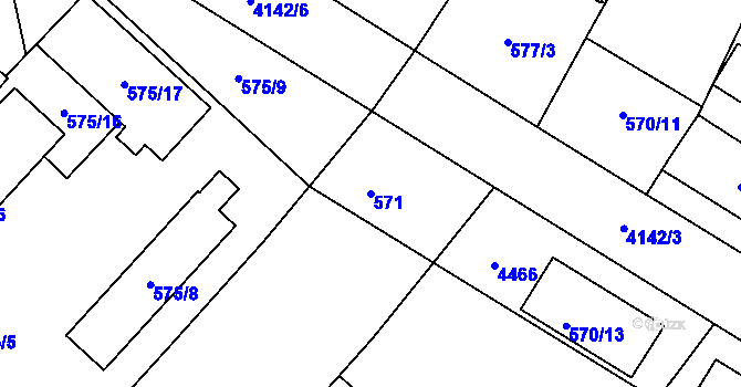 Parcela st. 571 v KÚ Jaroměř, Katastrální mapa