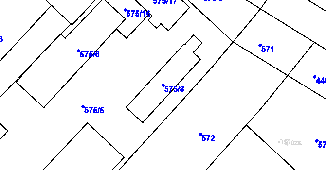 Parcela st. 575/8 v KÚ Jaroměř, Katastrální mapa