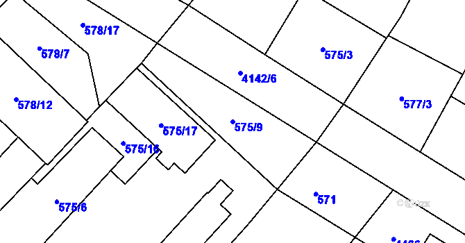 Parcela st. 575/9 v KÚ Jaroměř, Katastrální mapa