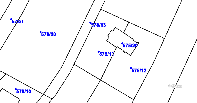 Parcela st. 575/11 v KÚ Jaroměř, Katastrální mapa