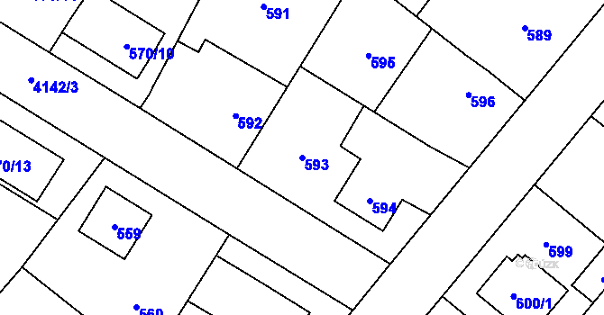 Parcela st. 593 v KÚ Jaroměř, Katastrální mapa