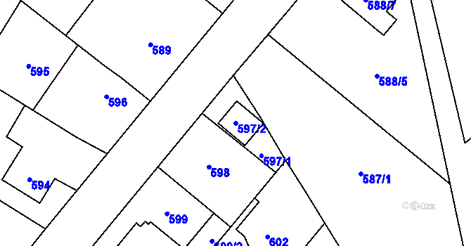 Parcela st. 597/2 v KÚ Jaroměř, Katastrální mapa