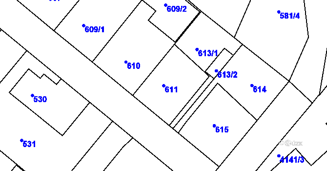 Parcela st. 611 v KÚ Jaroměř, Katastrální mapa