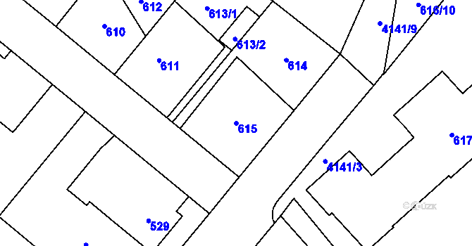 Parcela st. 615 v KÚ Jaroměř, Katastrální mapa