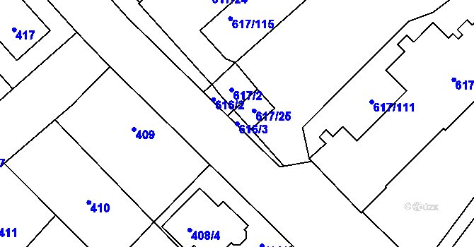 Parcela st. 616/3 v KÚ Jaroměř, Katastrální mapa