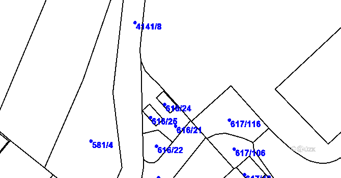 Parcela st. 616/9 v KÚ Jaroměř, Katastrální mapa