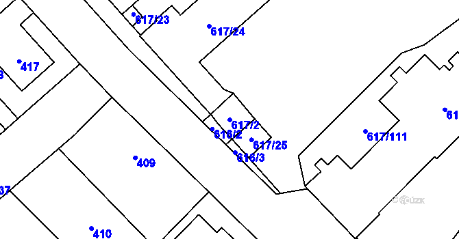 Parcela st. 617/2 v KÚ Jaroměř, Katastrální mapa