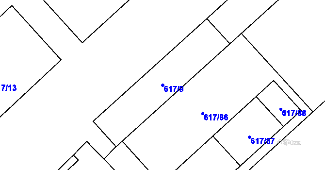 Parcela st. 617/9 v KÚ Jaroměř, Katastrální mapa