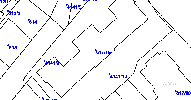 Parcela st. 617/15 v KÚ Jaroměř, Katastrální mapa