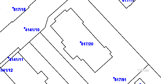 Parcela st. 617/20 v KÚ Jaroměř, Katastrální mapa