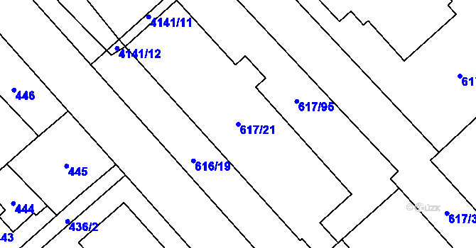 Parcela st. 617/21 v KÚ Jaroměř, Katastrální mapa