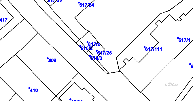 Parcela st. 617/25 v KÚ Jaroměř, Katastrální mapa