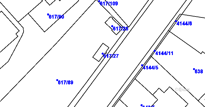 Parcela st. 617/27 v KÚ Jaroměř, Katastrální mapa