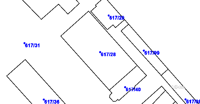 Parcela st. 617/28 v KÚ Jaroměř, Katastrální mapa