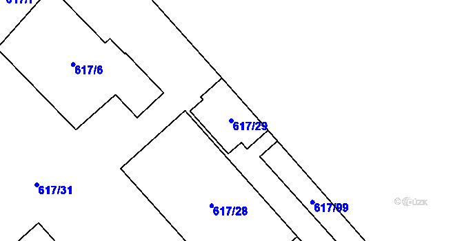 Parcela st. 617/29 v KÚ Jaroměř, Katastrální mapa