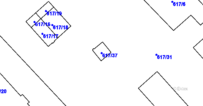 Parcela st. 617/37 v KÚ Jaroměř, Katastrální mapa