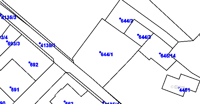Parcela st. 644/1 v KÚ Jaroměř, Katastrální mapa