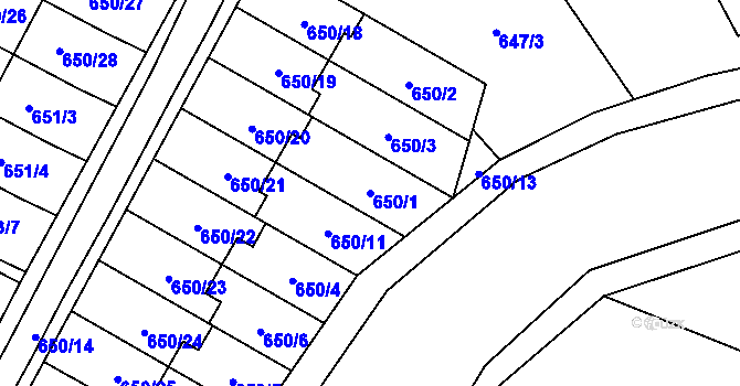 Parcela st. 650/1 v KÚ Jaroměř, Katastrální mapa