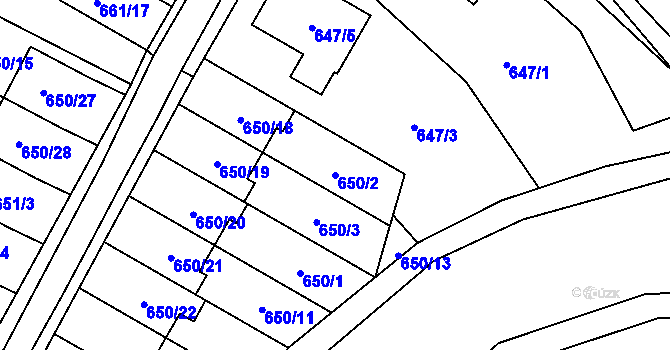 Parcela st. 650/2 v KÚ Jaroměř, Katastrální mapa