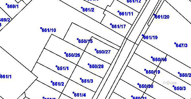 Parcela st. 650/27 v KÚ Jaroměř, Katastrální mapa