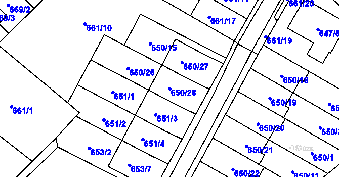 Parcela st. 650/28 v KÚ Jaroměř, Katastrální mapa