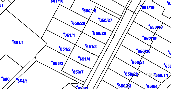 Parcela st. 651/3 v KÚ Jaroměř, Katastrální mapa