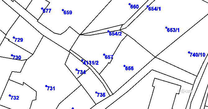 Parcela st. 657 v KÚ Jaroměř, Katastrální mapa