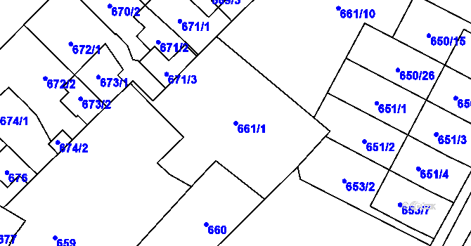 Parcela st. 661/1 v KÚ Jaroměř, Katastrální mapa