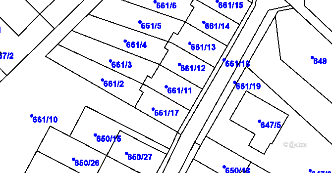 Parcela st. 661/11 v KÚ Jaroměř, Katastrální mapa
