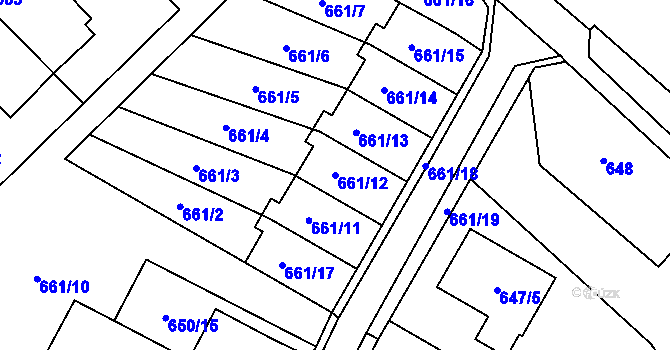 Parcela st. 661/12 v KÚ Jaroměř, Katastrální mapa
