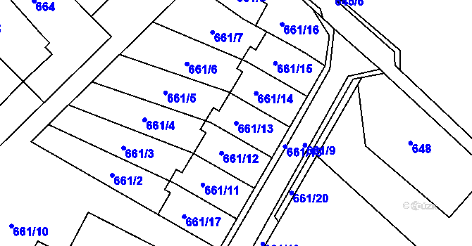 Parcela st. 661/13 v KÚ Jaroměř, Katastrální mapa