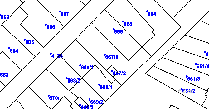 Parcela st. 667/1 v KÚ Jaroměř, Katastrální mapa