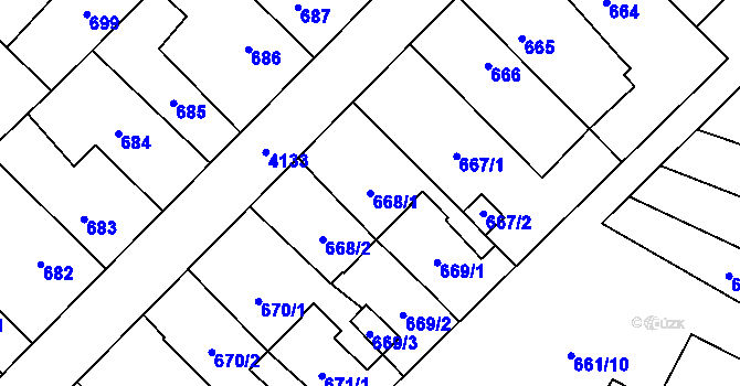 Parcela st. 668/1 v KÚ Jaroměř, Katastrální mapa