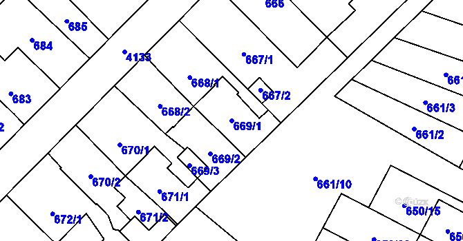 Parcela st. 669/1 v KÚ Jaroměř, Katastrální mapa