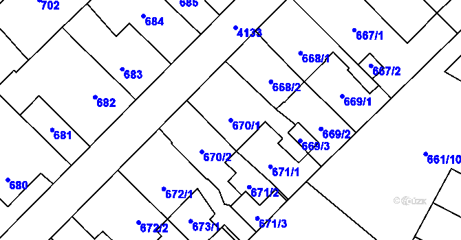 Parcela st. 670/1 v KÚ Jaroměř, Katastrální mapa