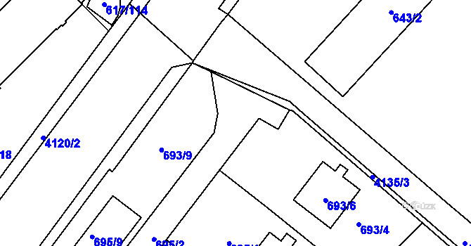 Parcela st. 693/1 v KÚ Jaroměř, Katastrální mapa