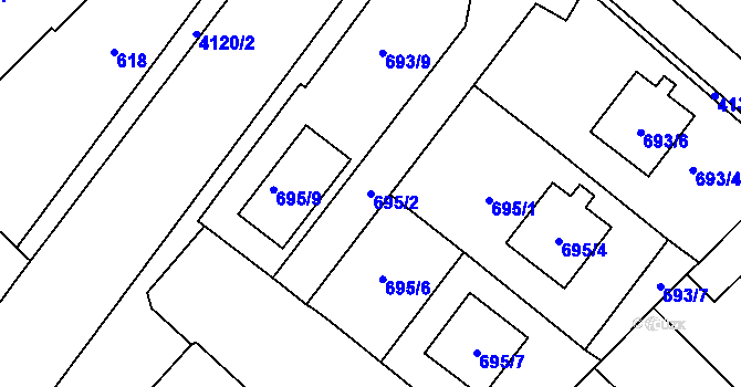 Parcela st. 695/2 v KÚ Jaroměř, Katastrální mapa