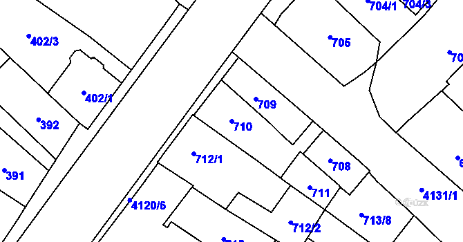 Parcela st. 710 v KÚ Jaroměř, Katastrální mapa