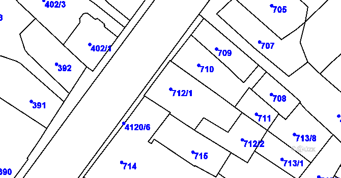 Parcela st. 712/1 v KÚ Jaroměř, Katastrální mapa