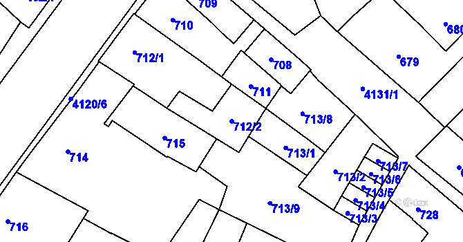 Parcela st. 712/2 v KÚ Jaroměř, Katastrální mapa