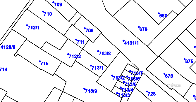 Parcela st. 713/8 v KÚ Jaroměř, Katastrální mapa