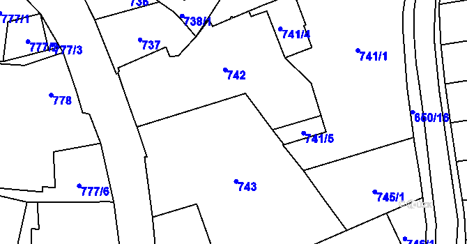 Parcela st. 743 v KÚ Jaroměř, Katastrální mapa