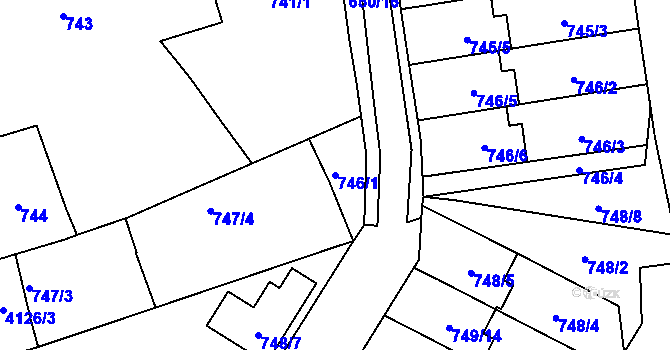 Parcela st. 746/1 v KÚ Jaroměř, Katastrální mapa