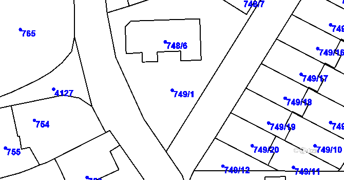 Parcela st. 749/1 v KÚ Jaroměř, Katastrální mapa