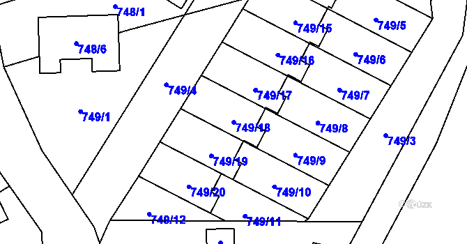 Parcela st. 749/18 v KÚ Jaroměř, Katastrální mapa