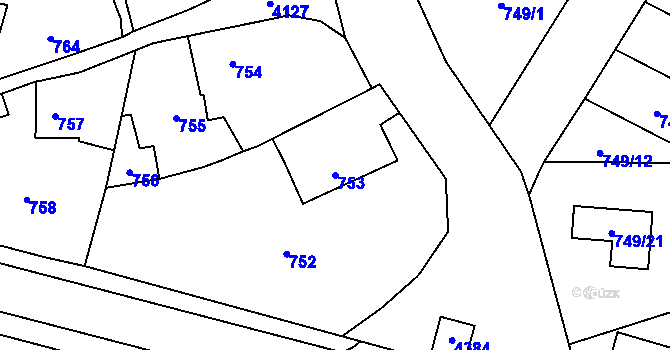 Parcela st. 753 v KÚ Jaroměř, Katastrální mapa
